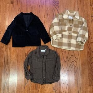Zara Fall Winter Boys Jacket Shirt Lot (3) | Black Tan Brown Cream | 3-4 Years